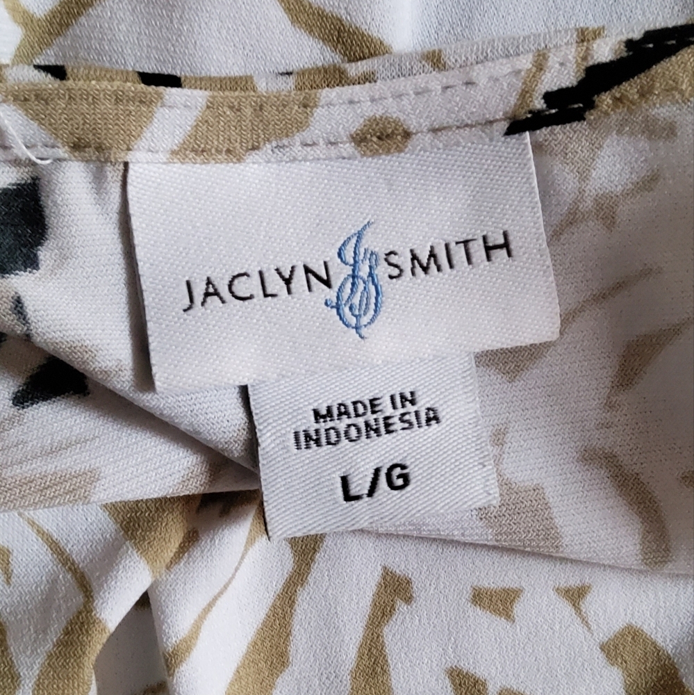 Jacklyn Smith Tan/Black/White Leaf Print Sleeveless Surplice Beaded Maxi Dress - Picture 5 of 7